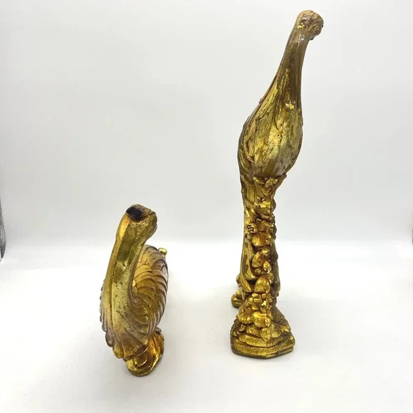 Vintage Syroco Gold Peacock Figurines Pair Hollywood Regency Bird Statues MCM - Picture 5 of 9